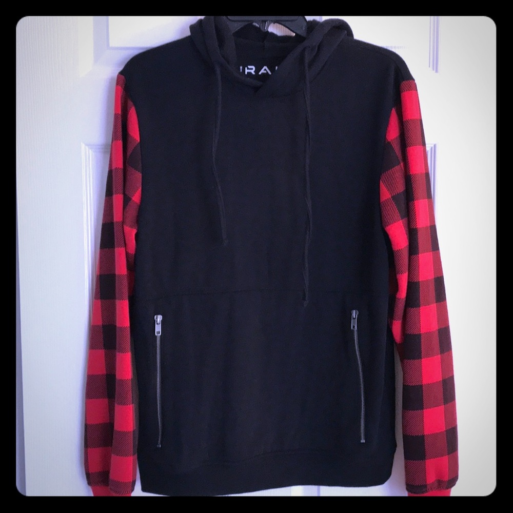 Nordstrom Brand Black Hoodie with Checked Sleeves